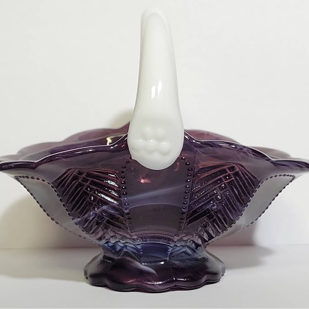 Imperial Glass Slag Basket purple and white